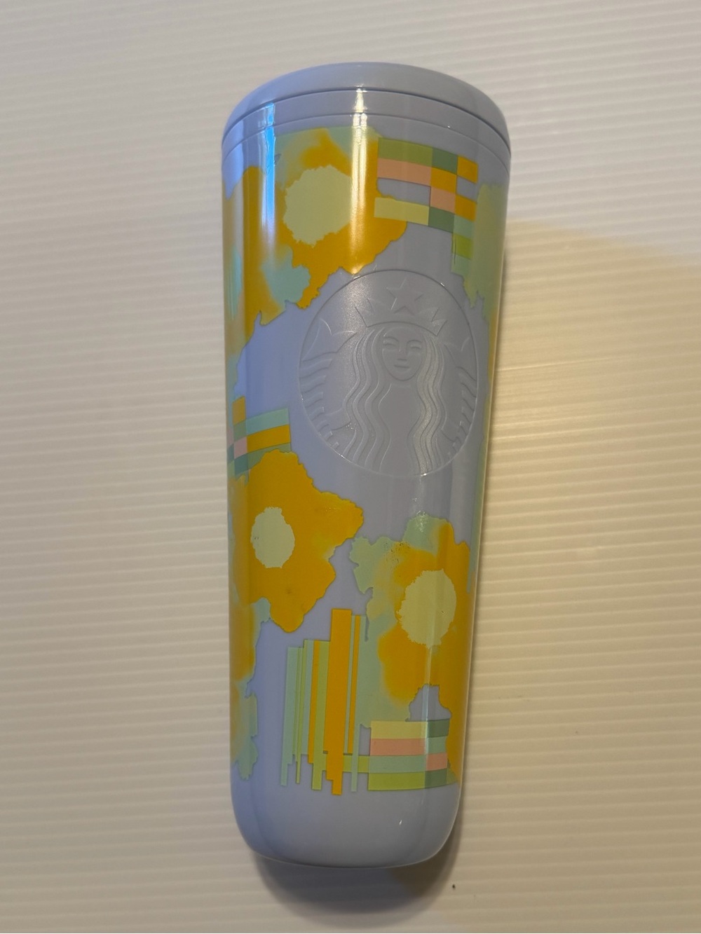 Starbucks Pastel Lavender Tumbler with Yellow Floral Accents